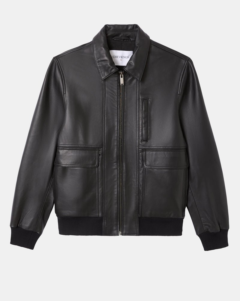 CHEVIGNON blouson en cuir paolo noir – Image 2