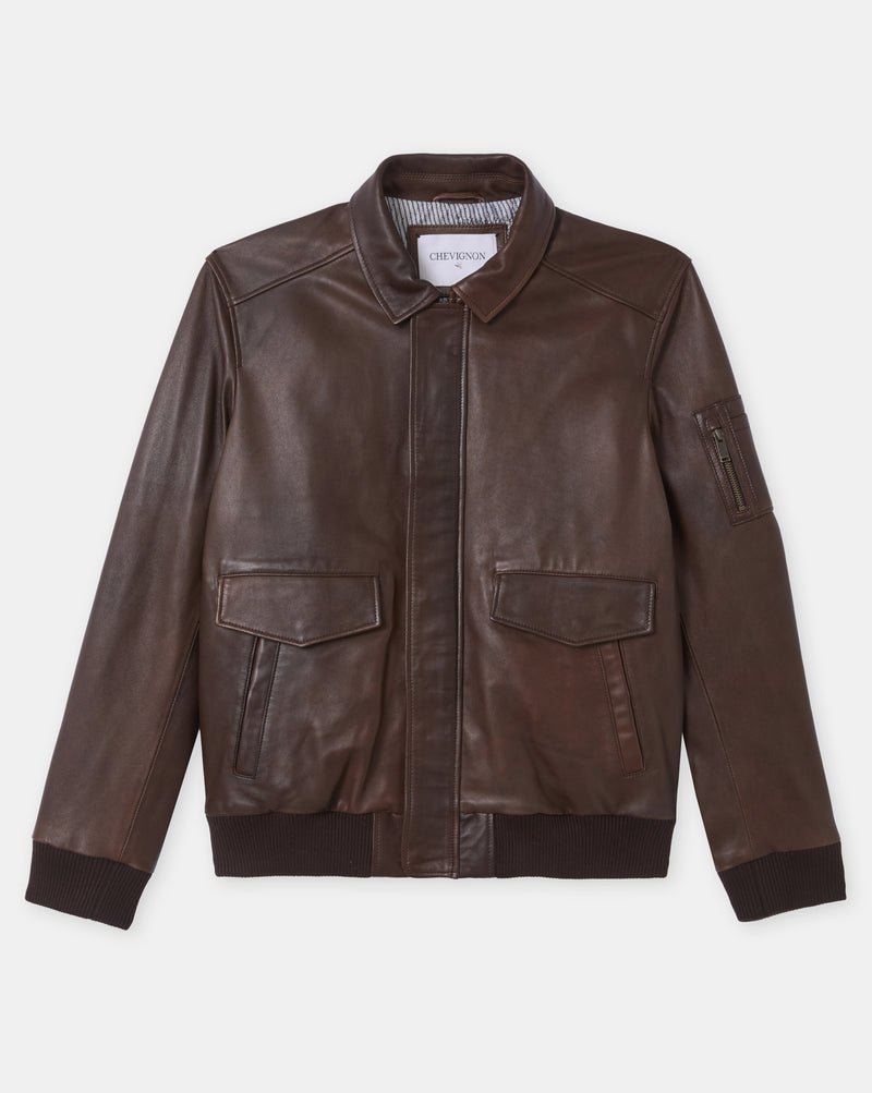 CHEVIGNON veste en cuir dwight marron – Image 9