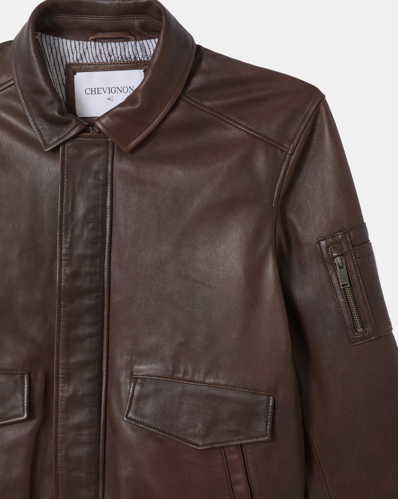 CHEVIGNON veste en cuir dwight marron – Image 3