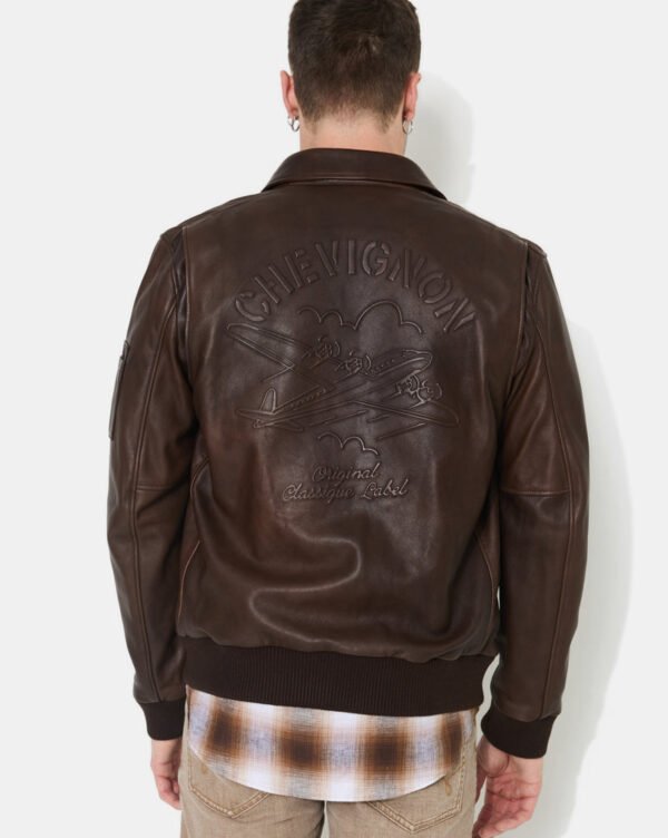 CHEVIGNON veste en cuir dwight marron