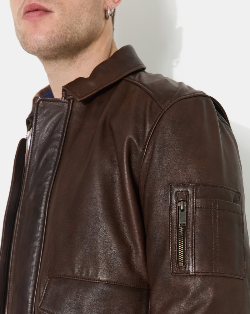 CHEVIGNON veste en cuir dwight marron – Image 4