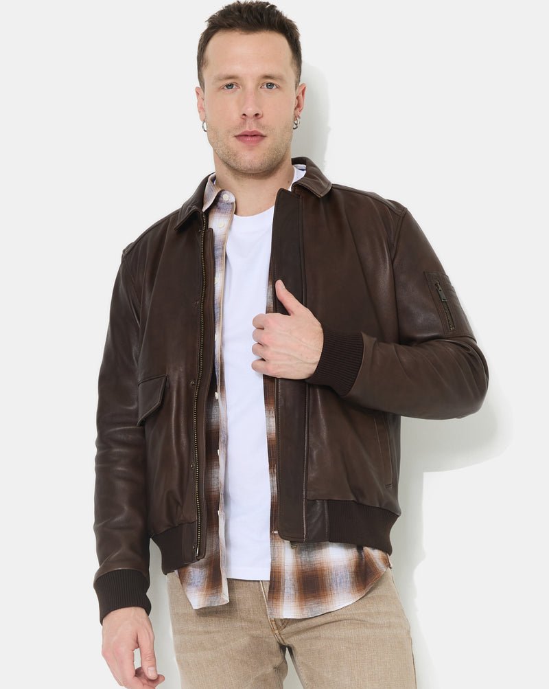 CHEVIGNON veste en cuir dwight marron – Image 1