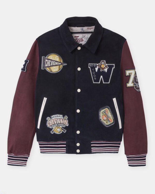 CHEVIGNON veste teddy en cuir don bleu marine