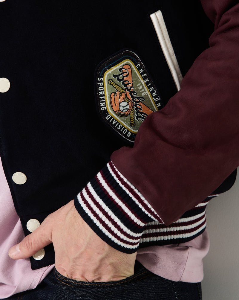 CHEVIGNON veste teddy en cuir don bleu marine – Image 2